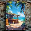 1 Stück 2D Flaches Metallschild Tropischer Surf Strandbar Wandkunst Vintage Ozean Thema Haus Garten Hütte Badezimmer Dekor 8x12 Zoll Raum