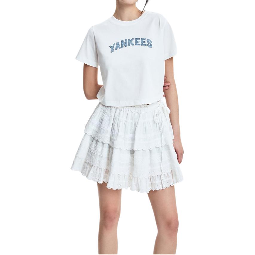 MLB Round Neck Short Sleeve Letter Summer Breathable High-Value T-Shirt Women Tops White 3FTSM0553-50IVS