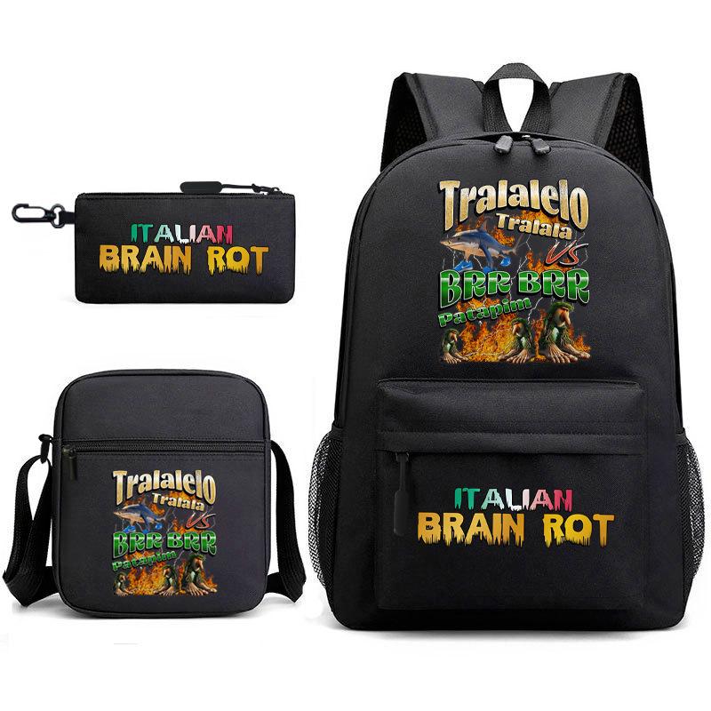 Abstract Foreign Shanhaijing Schoolbag Tongtongsahur Cartoon Primary School Student Backpack Three-piece Set D