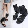 Fashion Vintage Wedges Roman Shoes for Women's Summer Peep Toe High Top Cool Boots Buckle Belt Back Zipper Cover Heeled Sandals