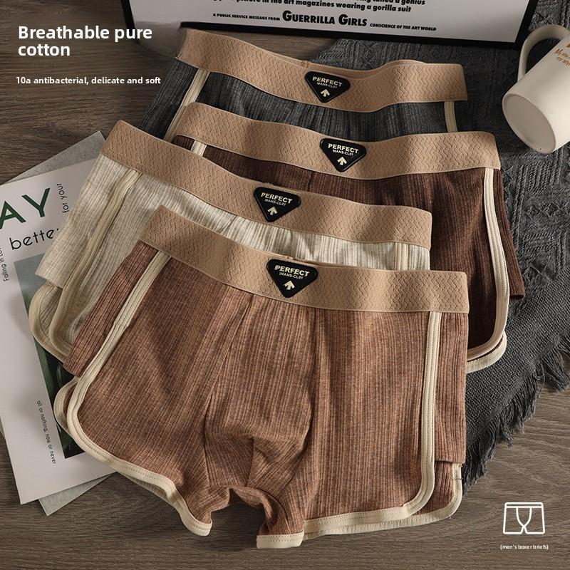 Men's Spring and Summer Personality Fashion Print Pure Color Cotton 10A Antibacterial Breathable Flat Angle Underwear