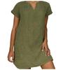 Women's Fashion Summer Loose Skirt Short Sleeve V-Neck Cotton Linen Dress