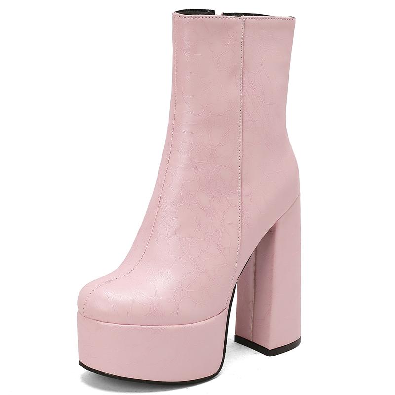 Platform Women's Ankle Boots New 2025 Autumn Winter Shoes Block Heels Short Boot Black Pink Silver Footwear Shoes Large Size 46