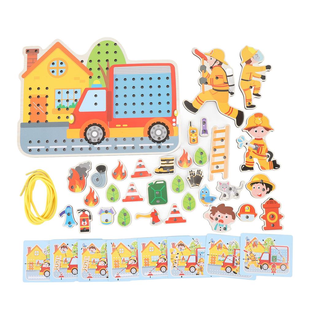 Fire Scene Wooden Lacing Figures Educational Early Learning Wooden Stringing Toy for Kids