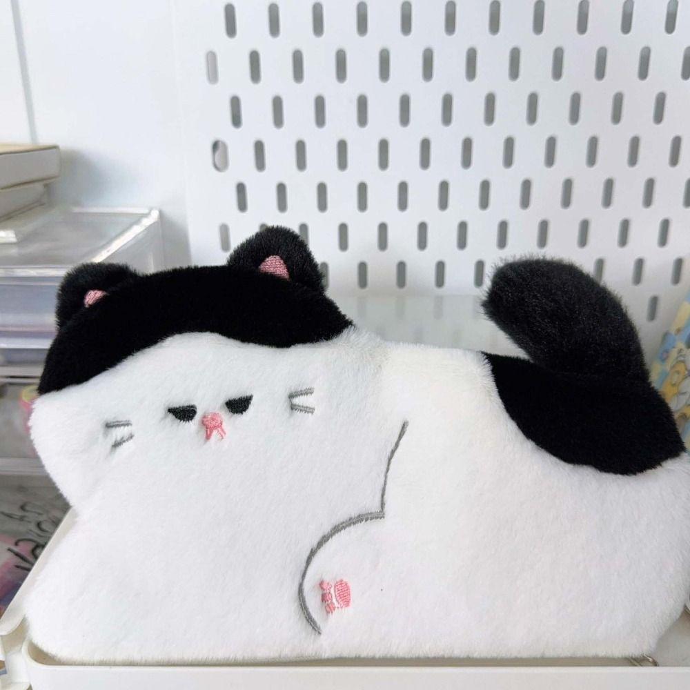 Fluffy Plush Cat Pencil Bag Large Capacity Stationery Storage Pouch Cartoon Pencil Case  Gifts