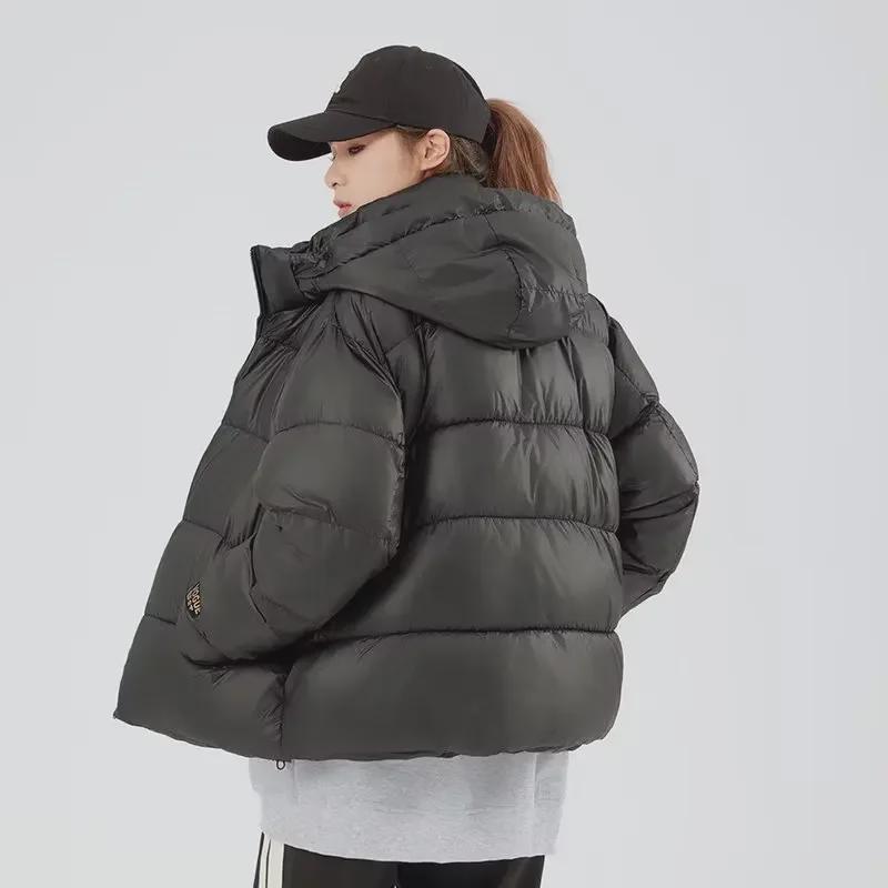 Unisex Black Gold Hooded Down and Velvet Cotton Jacket – Warm Autumn/Winter Coat