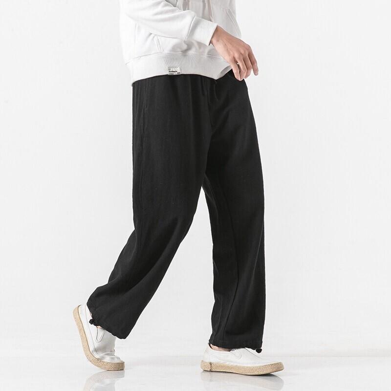 2025 Men Linen Pants Summer Japanese Casual Streetwear Harajuku Cotton Baggy Pants Male Solid Color Oversized Bloomers Trousers