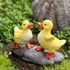 2 Pcs Little Yellow Duck Resin Cartoon Duck Figurine Realistic Small Garden Statue for Outdoor Patio