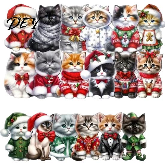 Festive Party Supplies Cute Cat Christmas Ornaments, 2D Wooden Cartoon Tree Hanging Decor Decorations for Winter Holiday Home Xmas Ornaments