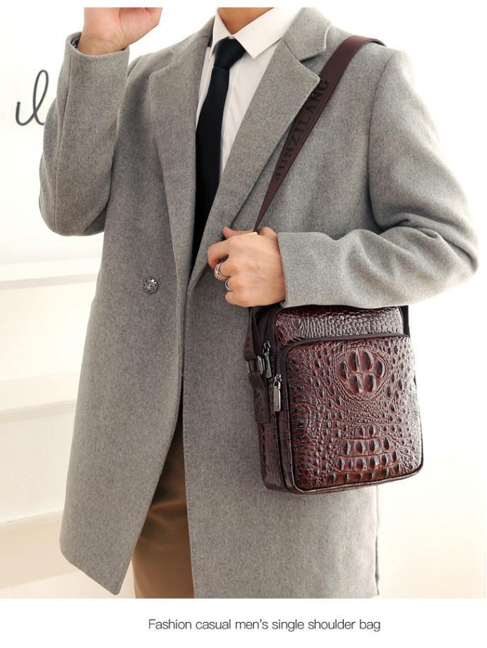 Crocodile Pattern Mens Shoulder Bag In Genuine Top Layer Cowhide Leather - High-End Quality, Versatile for Business and Casual Commute