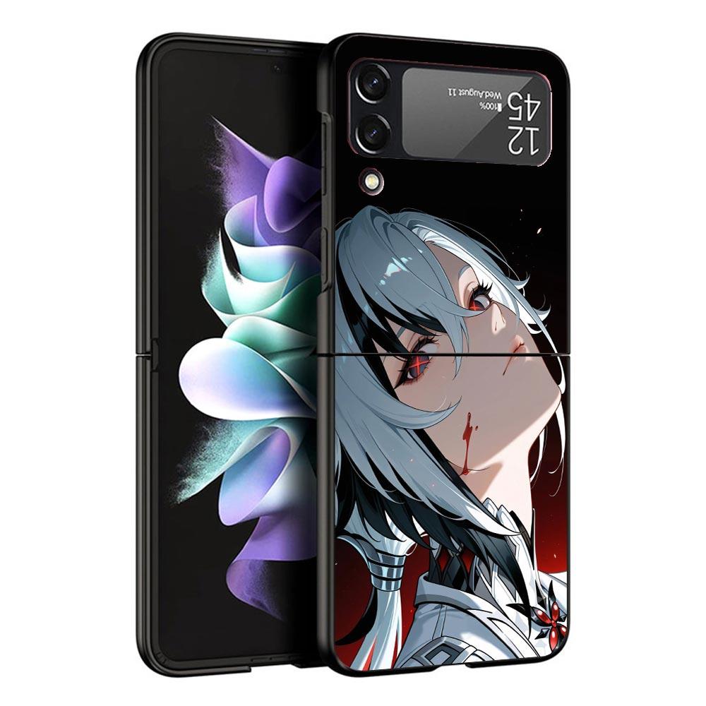 Arlecchino Genshin Impact Black Phone Case For Samsung ZFlip7 ZFlip6 ZFlip5 ZFlip4 ZFlip3 5G Hard Protective Galaxy Z Flip 3 4 5