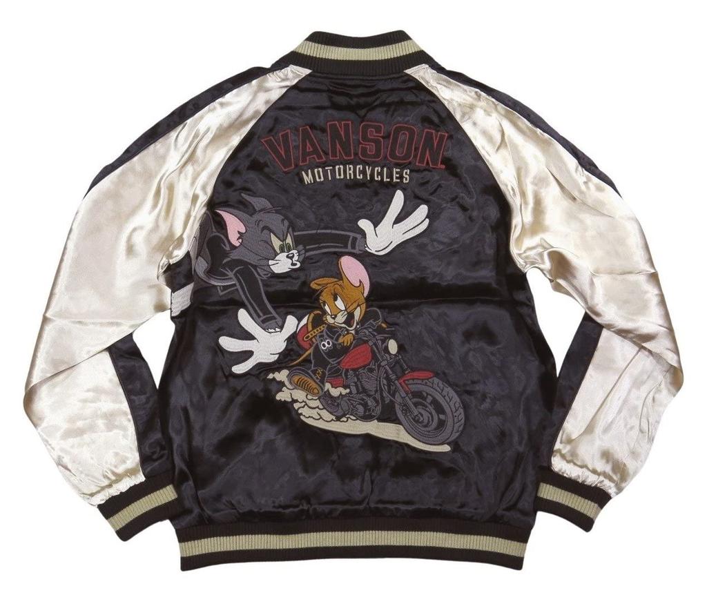 Tom and Jerry Collaboration Reversible Rayon Satin Sukajan XL BLACK [Banson] TJV-2307 (Black)