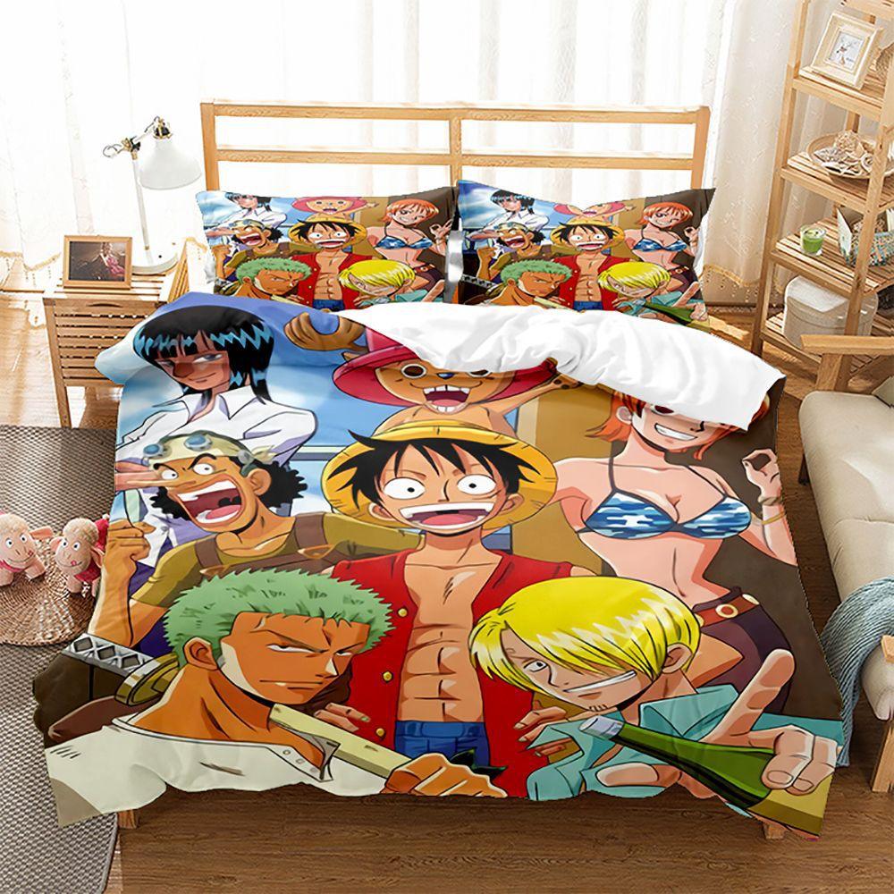 One Piece Serie Luffy Cartoon Animation 3D Digitaldruck Kinder-Studentenwohnheim/Zuhause Dreiteiliges Set