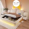 Cama Tapizada 180*200cm, Con Almacenamiento Hidráulico, Tira de Luces LED, con Puerto de Carga, Cabecero Cómodo, Somier de Láminas, Tejido de Terciopelo Beige