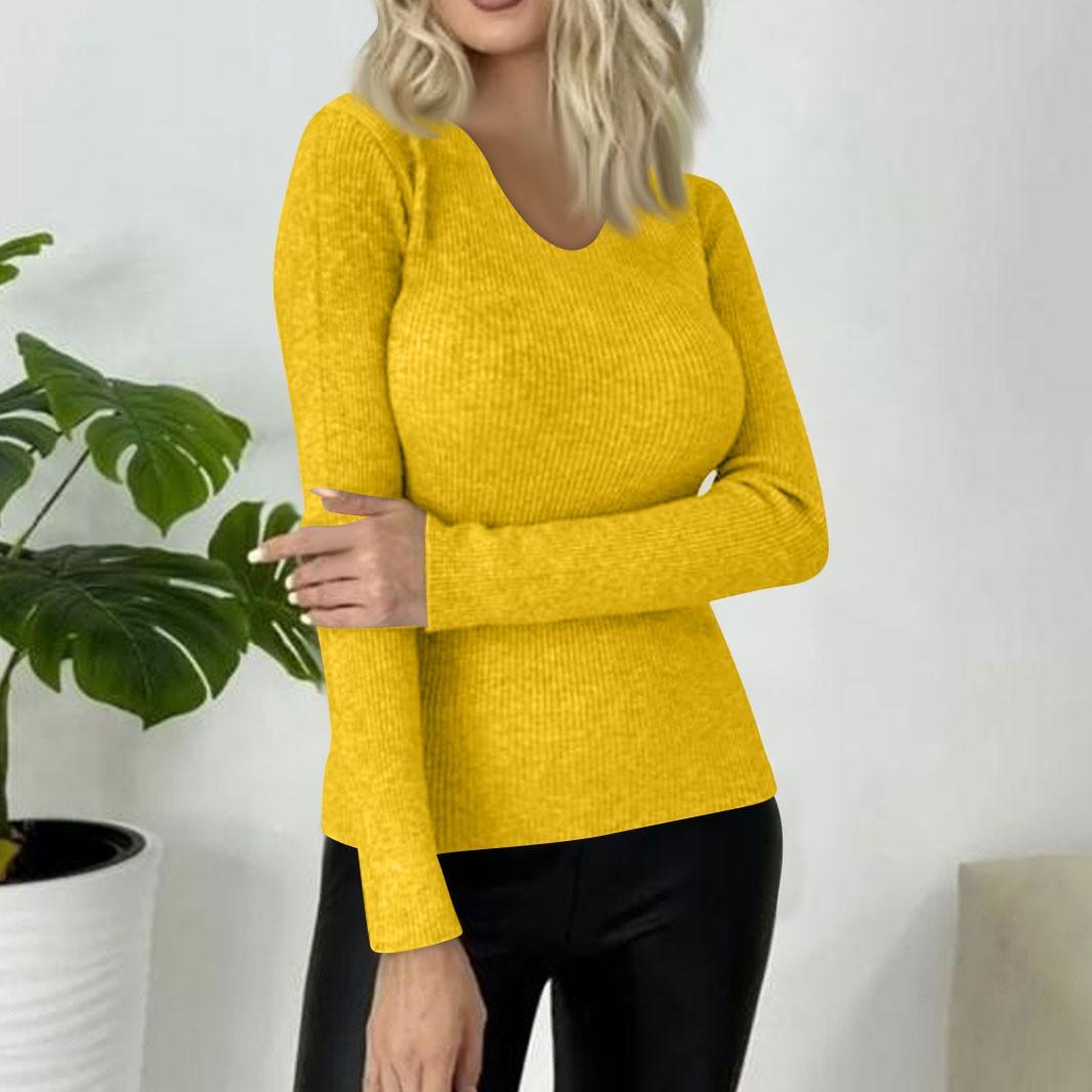 

Женский модный повседневный однотонный свитер с длинным рукавом, тонкий свитер, пуловер, топ XL жёлтый