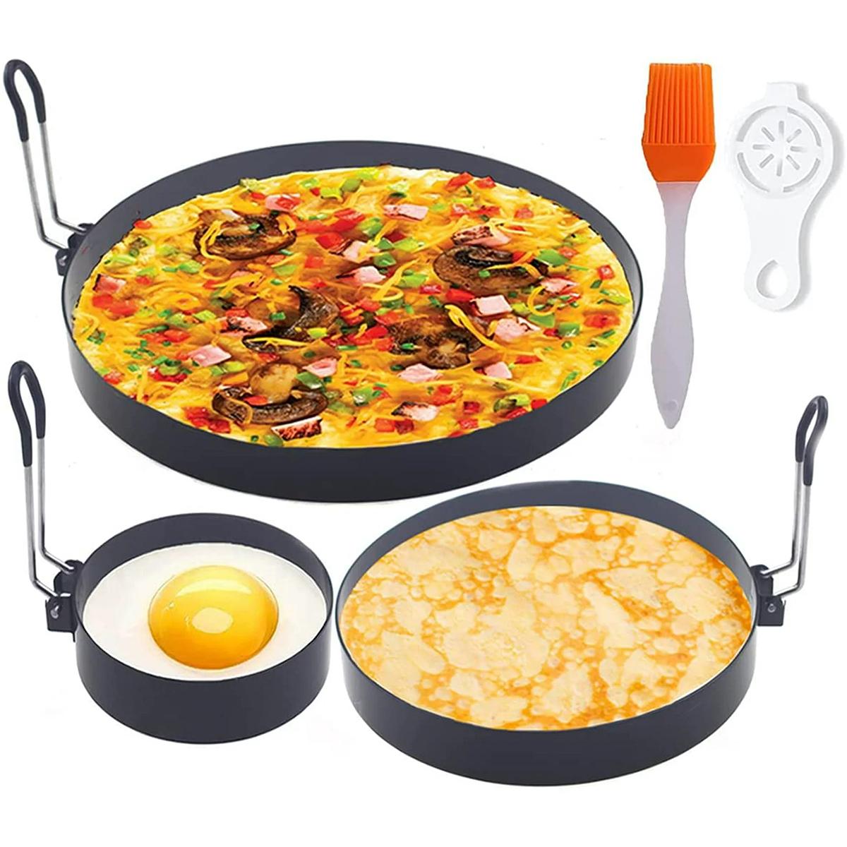 

3Pcs Egg Rings Set Professional Stainless Steel Egg Fried Ring with Oil Brush Nonstick Round Pancake Mold Egg Cooking Ring