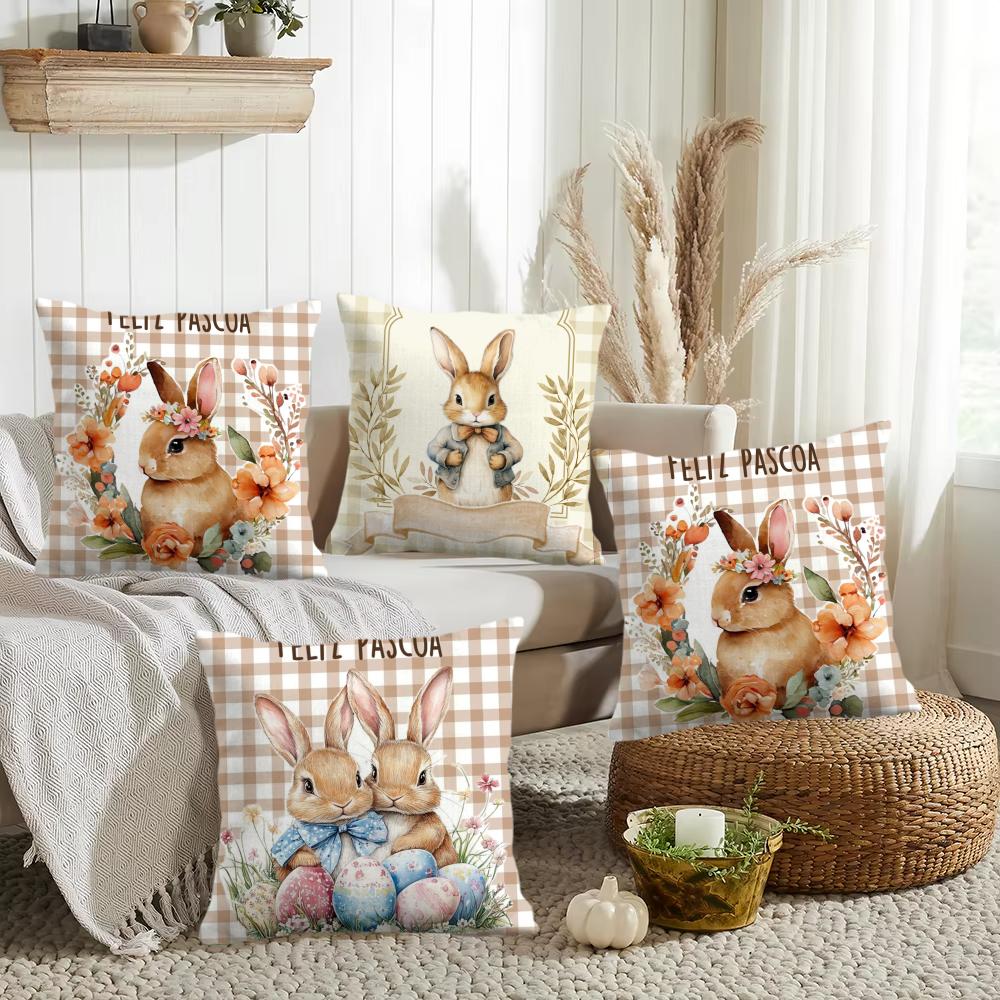 Easter Classic Cute Bunny Cushion Cover Soft Plush Pillow Cover DoubleSided Printed Sofa Cushion Summer Home Decor Gift