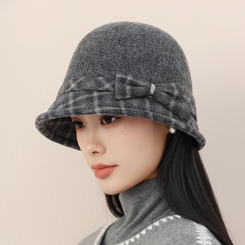 Autumn and Winter Warm Elegant Temperament Wool Woolen Basin Hat Retro Bucket Hat Windproof and Warm