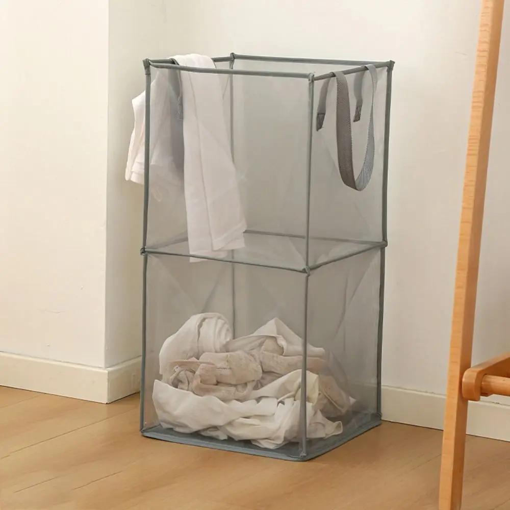 Large Capacity Mesh Laundry Basket Single/Double Layer with Handles Foldable Laundry Bag Square Sundries Toys Storage Bag