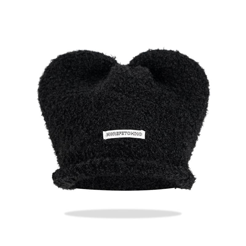 Korean version of Mickey ears mixed thread knitted hat cute versatile autumn and winter warm ear protection hat showing face small wool hat spot