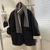 Rhombus grid short collarless inner lamb wool splicing casual cotton-padded jacket cotton-padded clothing girlfriend winter
