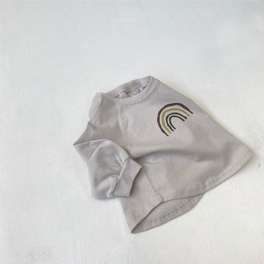 T-shirt Autunnale Arcobaleno Cartone Animato Unisex per Neonati - Top a Manica Lunga in Puro Cotone per Bambini Piccoli