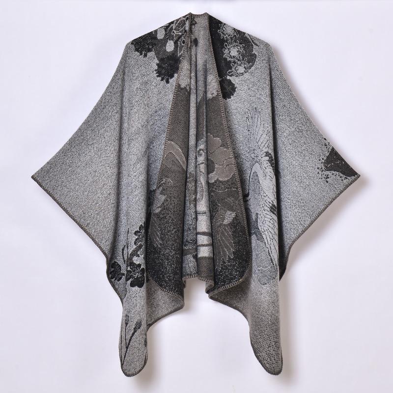 New Bawang Tea Ji Shawl Ladies Travel Photo Shawl Retro Thickened Jacquard Split Shawl