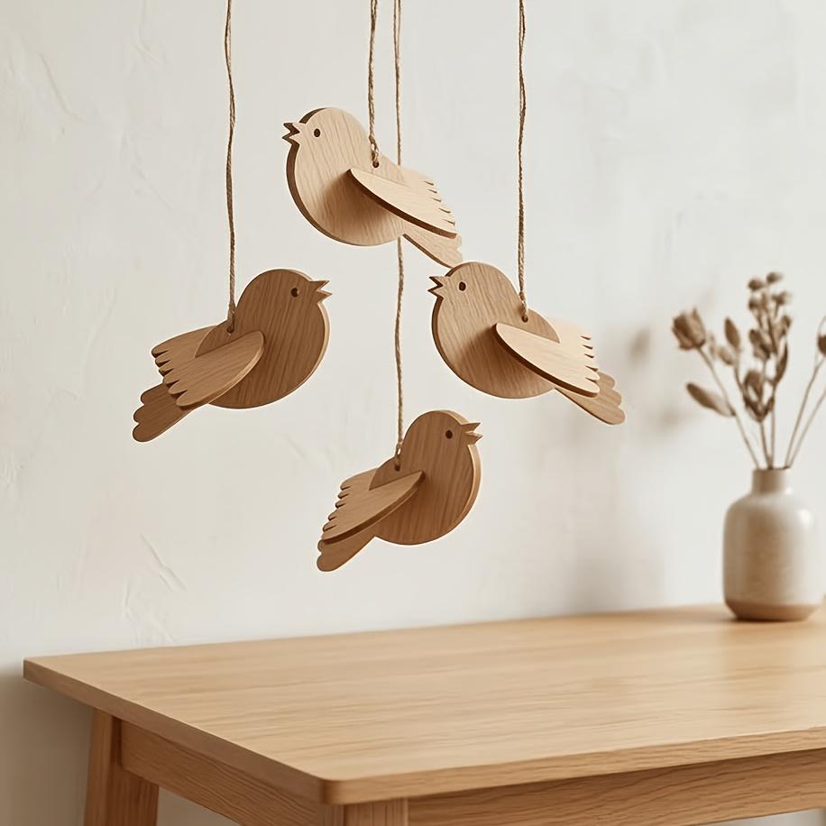 10 Sets of Wooden Bird-Shaped Ornaments, Wooden Bird Shapes for DIY Coloring, Children's Educational Tools, Handmade Holiday Decorations, Holiday P