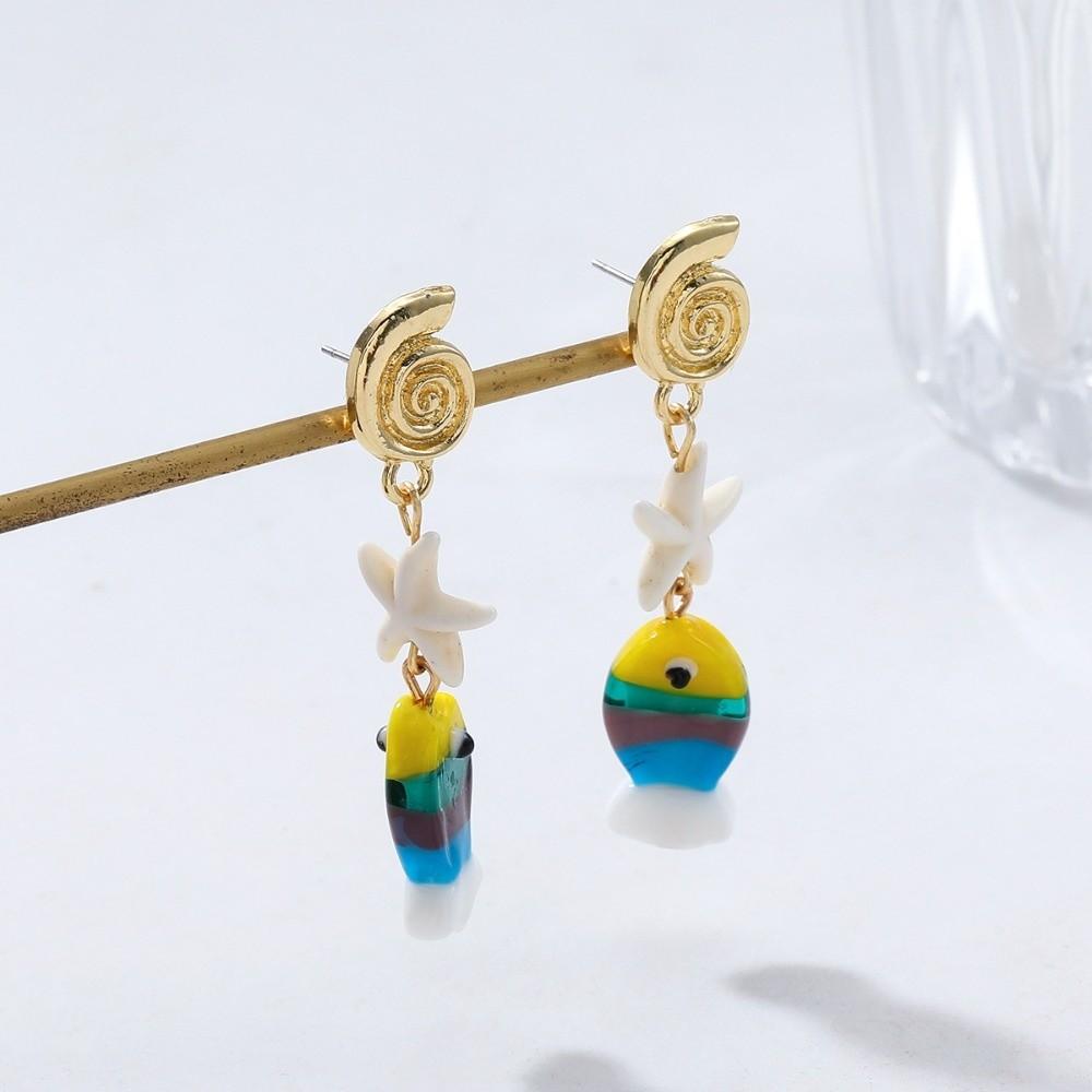 Conch Octopus Starfish Colored Glaze Starfish Earrings Personality Star Dangle Earrings Vacation