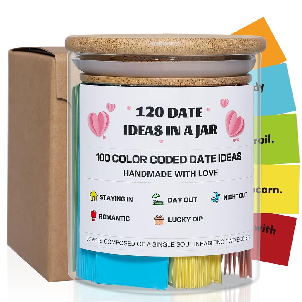 120 Date Ideas In A Jar Color Coded Date Ideas Budget friendly Date Jar Wedding Anniversary Present