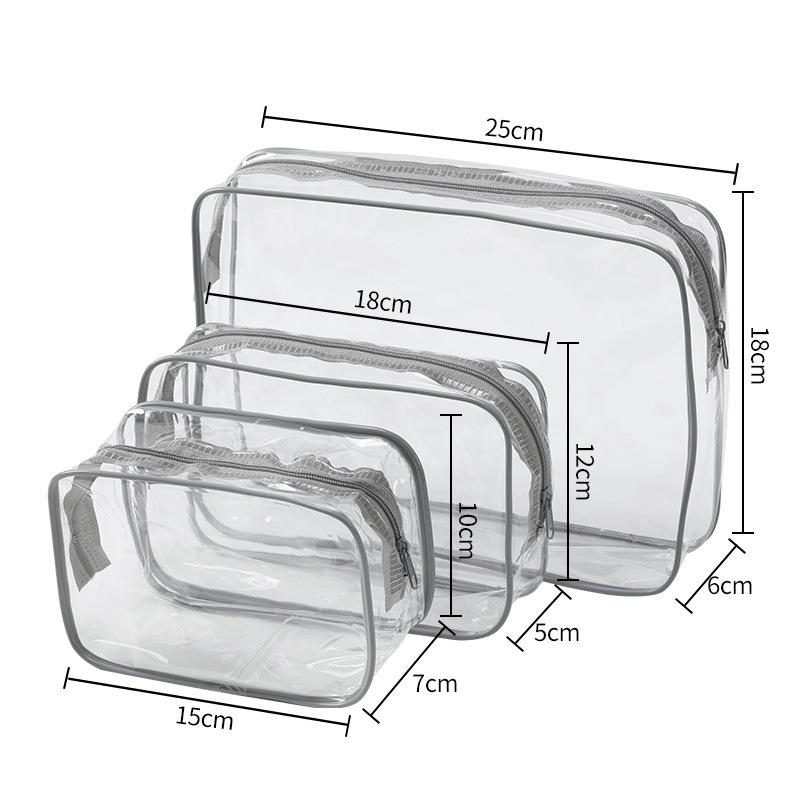 3Pcs Transparent Pvc Cosmetic Bag Waterproof Zipper Clear Makeup Pouch Portable For Travel Bathroom Storage