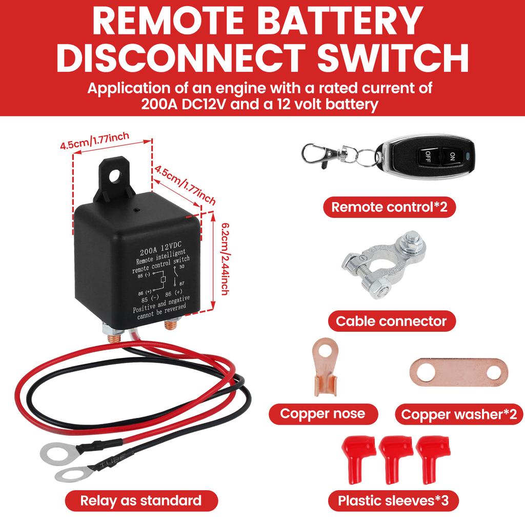12V 200A Battery Switch Relay Remote Car Control Battery Disconnect Cut Off Isolator Master Kill Cut-Off Switch for Anti-Theft