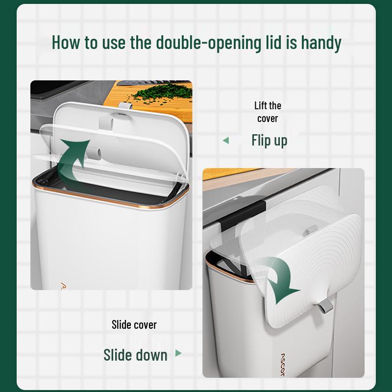 Duży kosz na śmieci wiszący na ścianie z pokrywką do łazienki, kuchni, sypialni i salonu