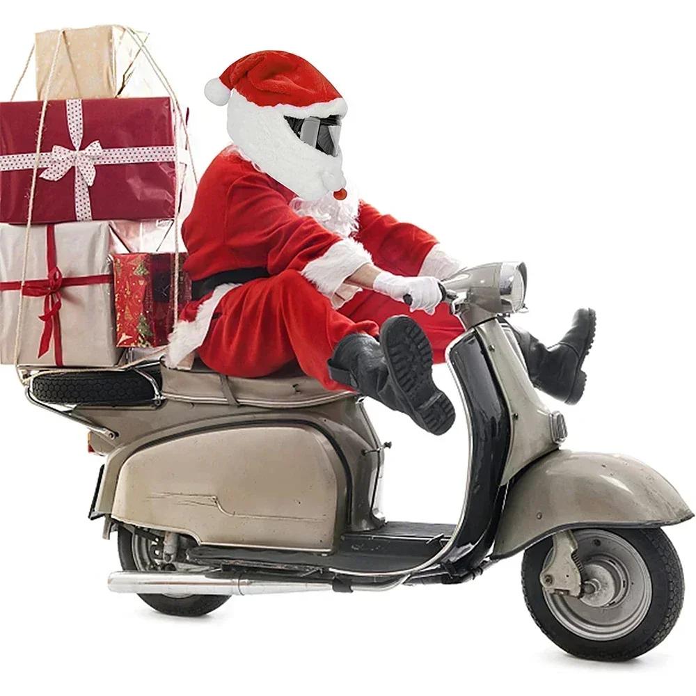 Christmas Motorcycle Helmet Cover – Santa Claus Plush Hat for Bike Riders Xmas Party Fancy Accessory Gift
