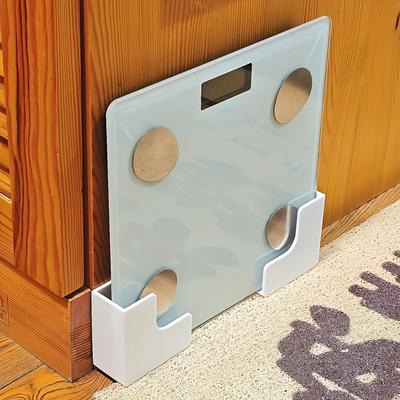 No-Drill Bathroom & Gym Organizer - 2pcs Wall Mounted Scale Holder for Digital Scales, Space-Saving Plastic Storage Rack, Glossy Finish, Shelves
