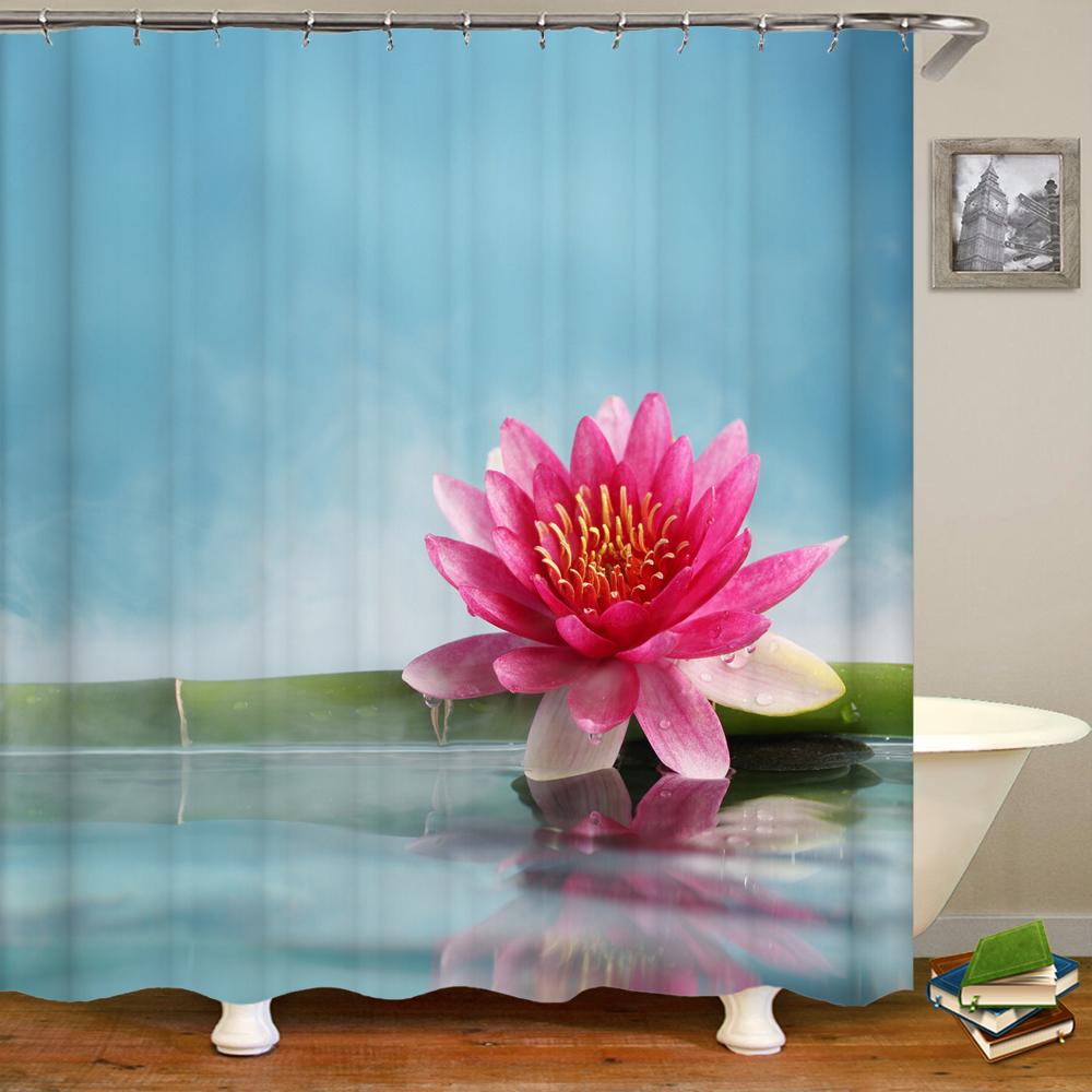 Zen Shower Curtain 3D Stone Running Water Flower Plant Shower Curtains Waterproof Mold Proof Curtain Washable Zen Shower Curtain