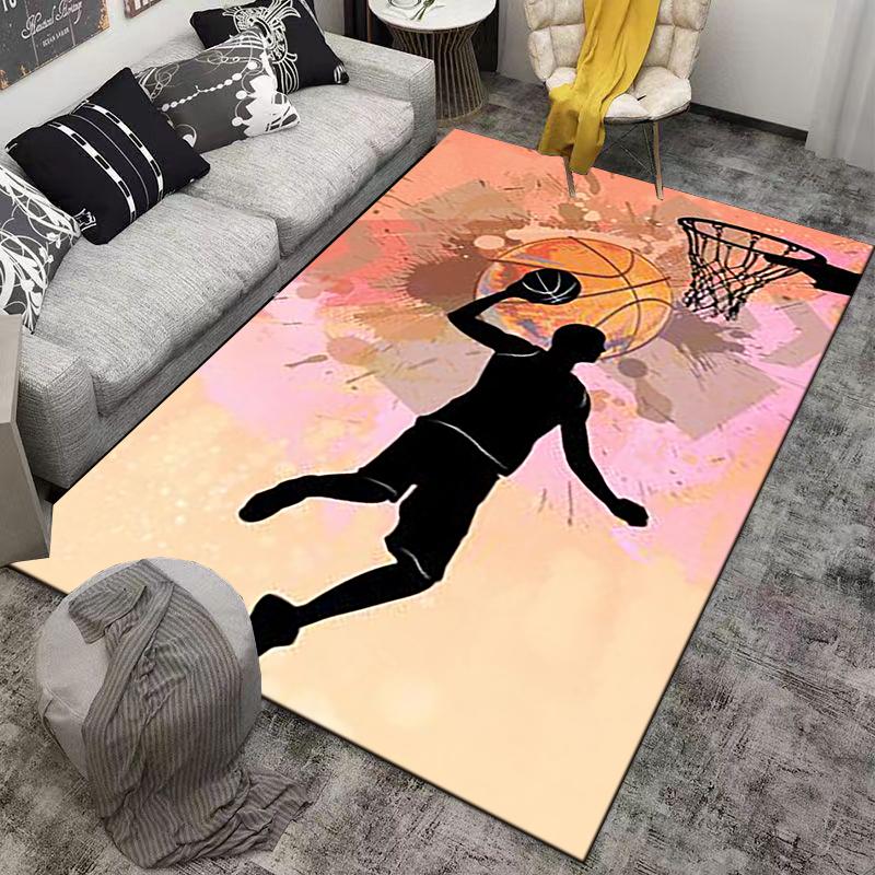 Basketball Player Silhouette Dunk Design Carpet with Hoop Art Style Suitable for use as an anti-slip for living room bedroom sofas