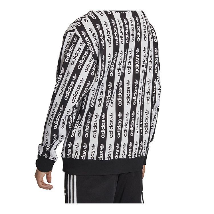 adidas Moletom Masculino Adidas Originals Trefoil D Crew com Listras Colorblock Preto Branco FM2292