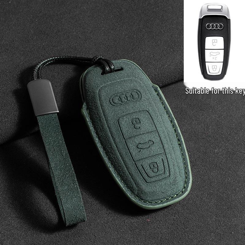 Wildleder Schlüsselhülle für neue Modelle A4L, A6L, A3, A5, A7, Q2L, Q5L, Q3, Q6, Q7, Q8e mit Schlüsseltasche & Kette