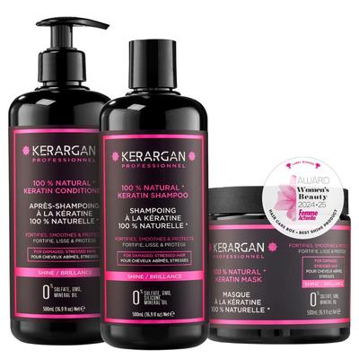 Keratin sjampo, balsam og maskesett - Tørt og skadet hår - Fri for sulfat, parabener og silikon - 3x500 ml