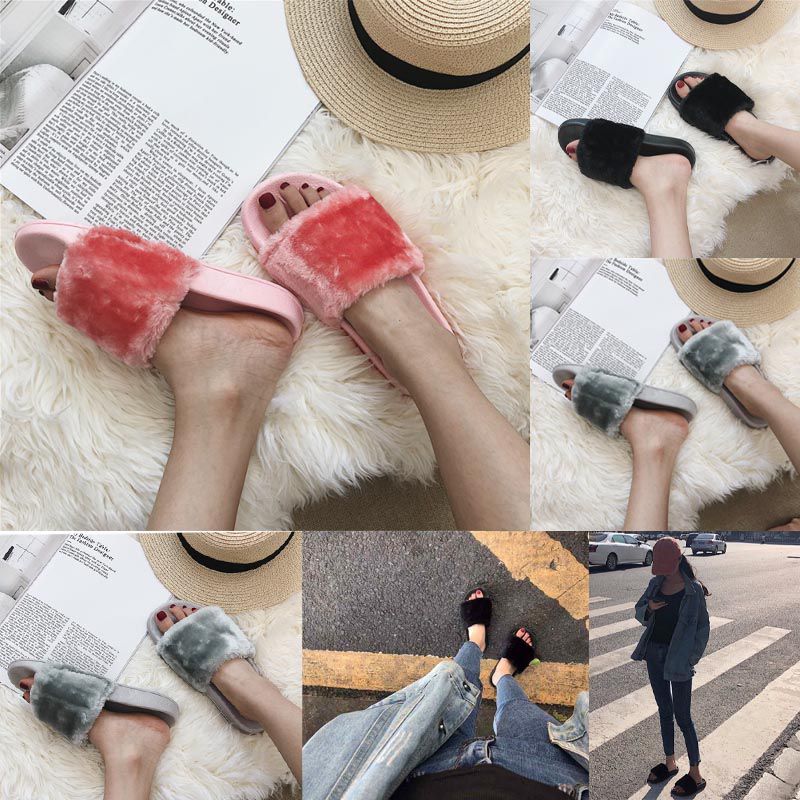 Luxurious Fluffy Fur Slip On Sandals For Women Perfect Summer Mules Shoes