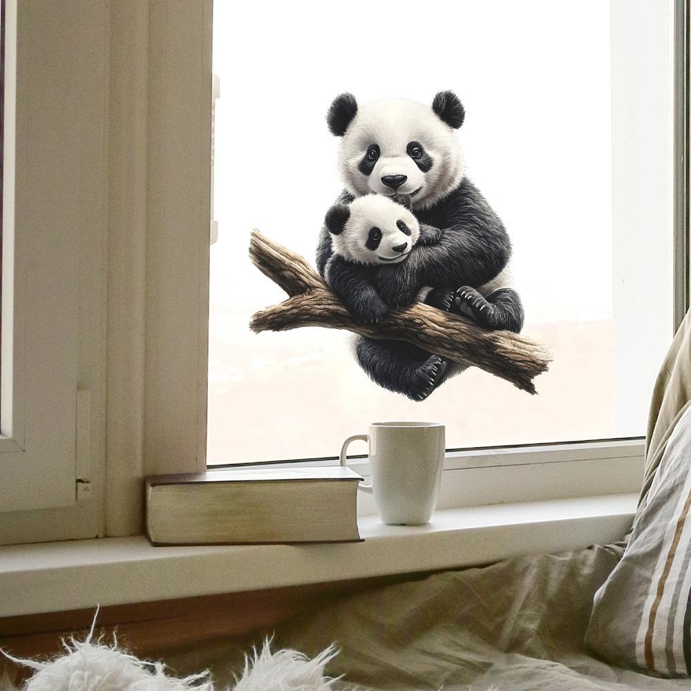 Süßer Cartoon-Panda Statisch Haftender Fensteraufkleber Abnehmbar Selbstklebend Schlafzimmer Wohnzimmer Flur Heimdekoration