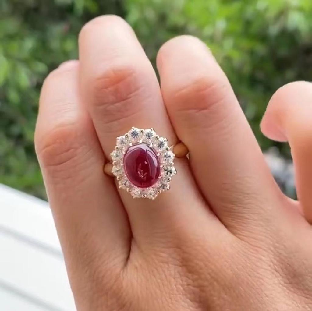 Trendy Gold-Plated Garnet and Ruby Ring for Women