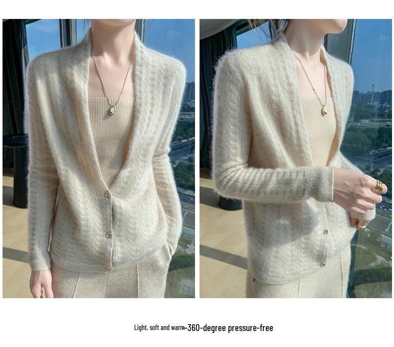 Women's High-End Slim Fit Wool Cardigan Sweater with Scarf Collar
