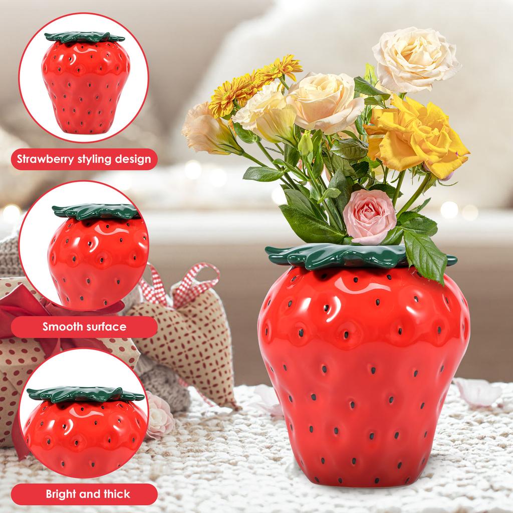 Wazon Truskawkowy Inspirowany Vintage Wazon na Kwiaty Truskawkowy Ceramiczna Dekoracyjna Doniczka w Kształcie Truskawki do Domu Biura Kuchni