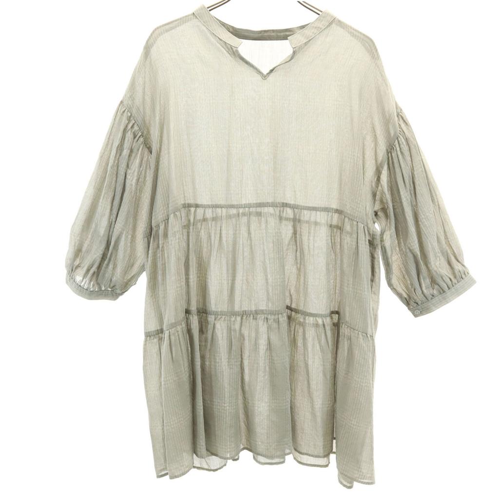 FREAK'S STORE Check Five-quarter Sleeve Teared Shirt F Green System Tunic Women Used