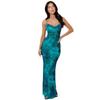 QICED Women's Slim Sexy Backless Lace-up Print Halter Dress