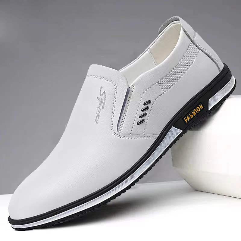 

Spring Men s Leather Pointed Toe Slip-On Loafers, Casual Business British Style Dad Shoes 40 белый