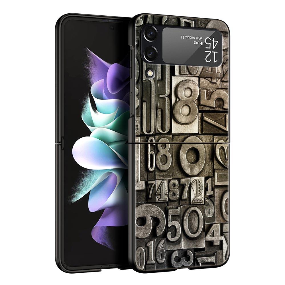 Number Pattern Hard PC Phone Case For Samsung Galaxy Z Flip 7 6 5 4 Black Cover For Galaxy Z Flip 3 Foldable Shell Fundas Capas