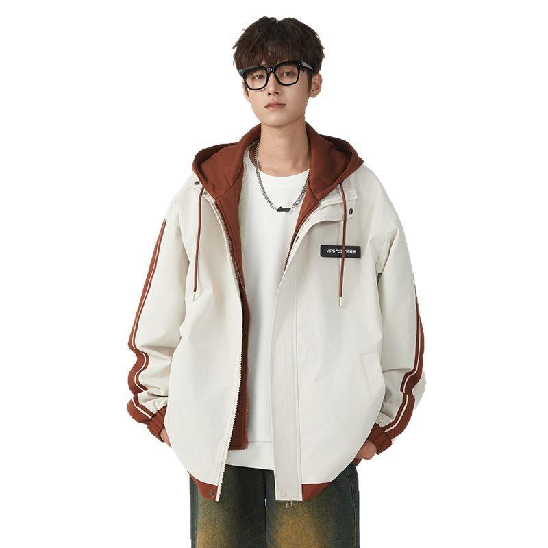 Jacket Men's Spring and Autumn New Trend Workwear Men's Hooded Versatile Fake Two Men's Teen Jacket